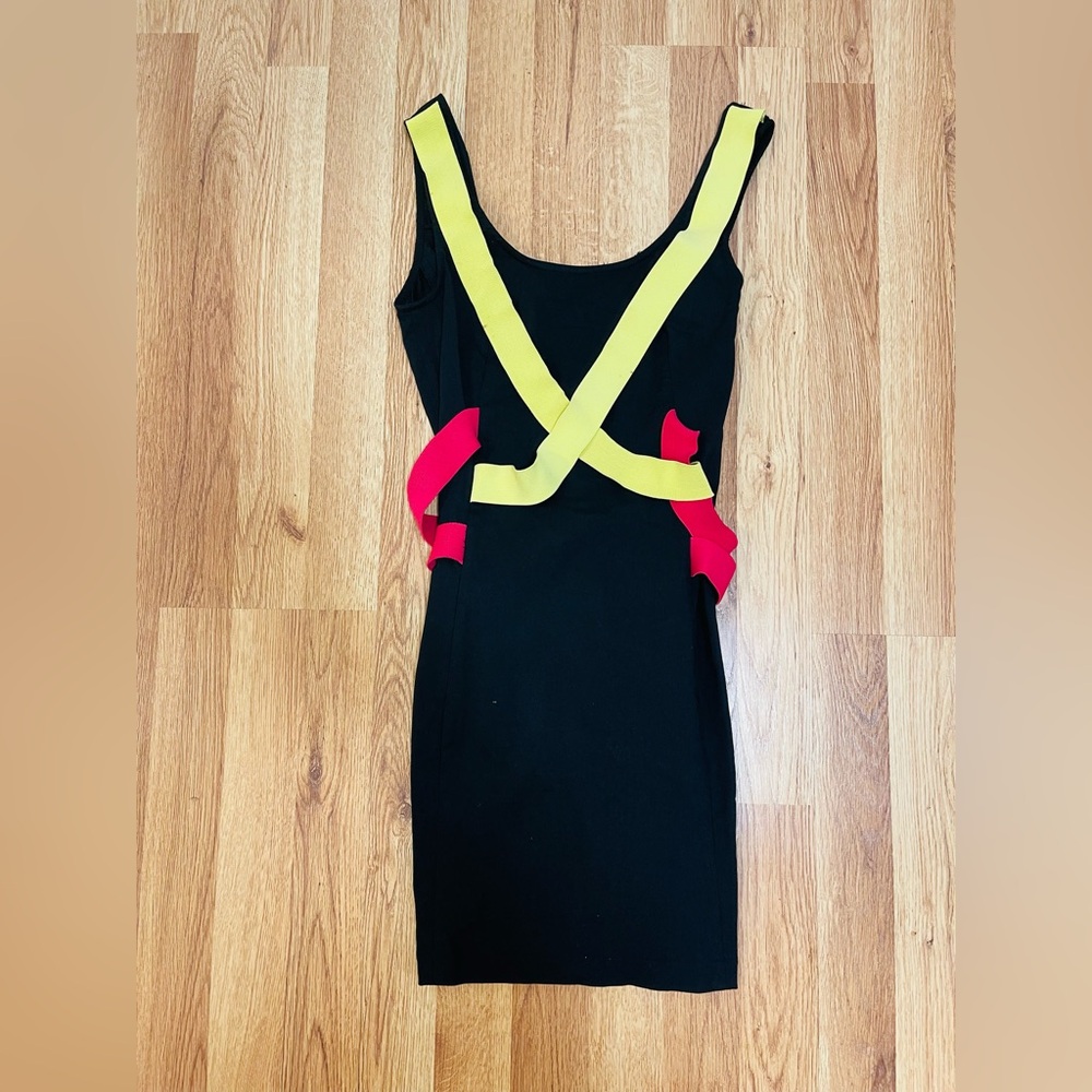 Black Dress with Yellow and pink Accents